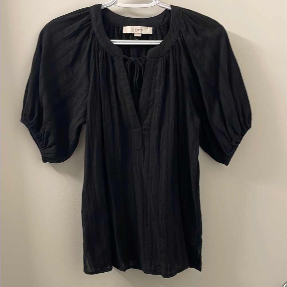 LOFT Black Puff Sleeve light weight Blouse. Never worn!